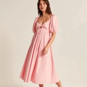Abercrombie O-Ring Puff Sleeve Midi Dress in blush pink